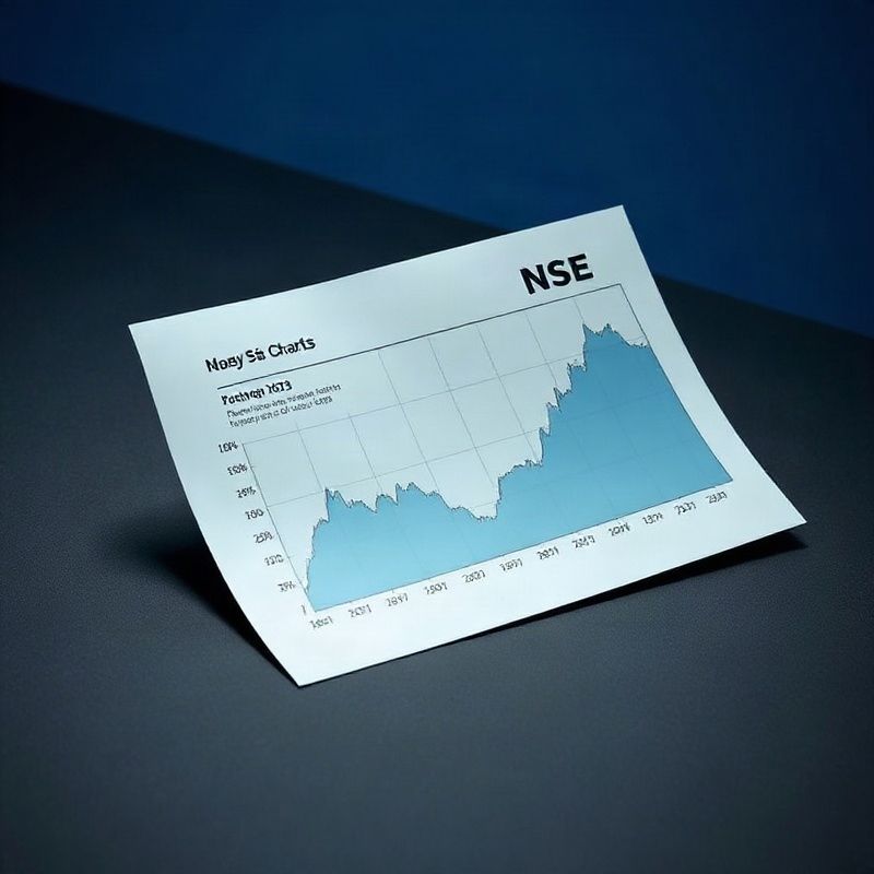 Clean NSE stock chart printout on a matte dark indigo surface